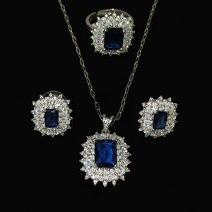 Radiant Rocks Opulent Sapphire Blue Zircon Necklace, Earrings, and Ring Set